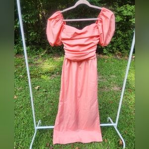 3/$20 Elegant Coral Puff Sleeve Dress